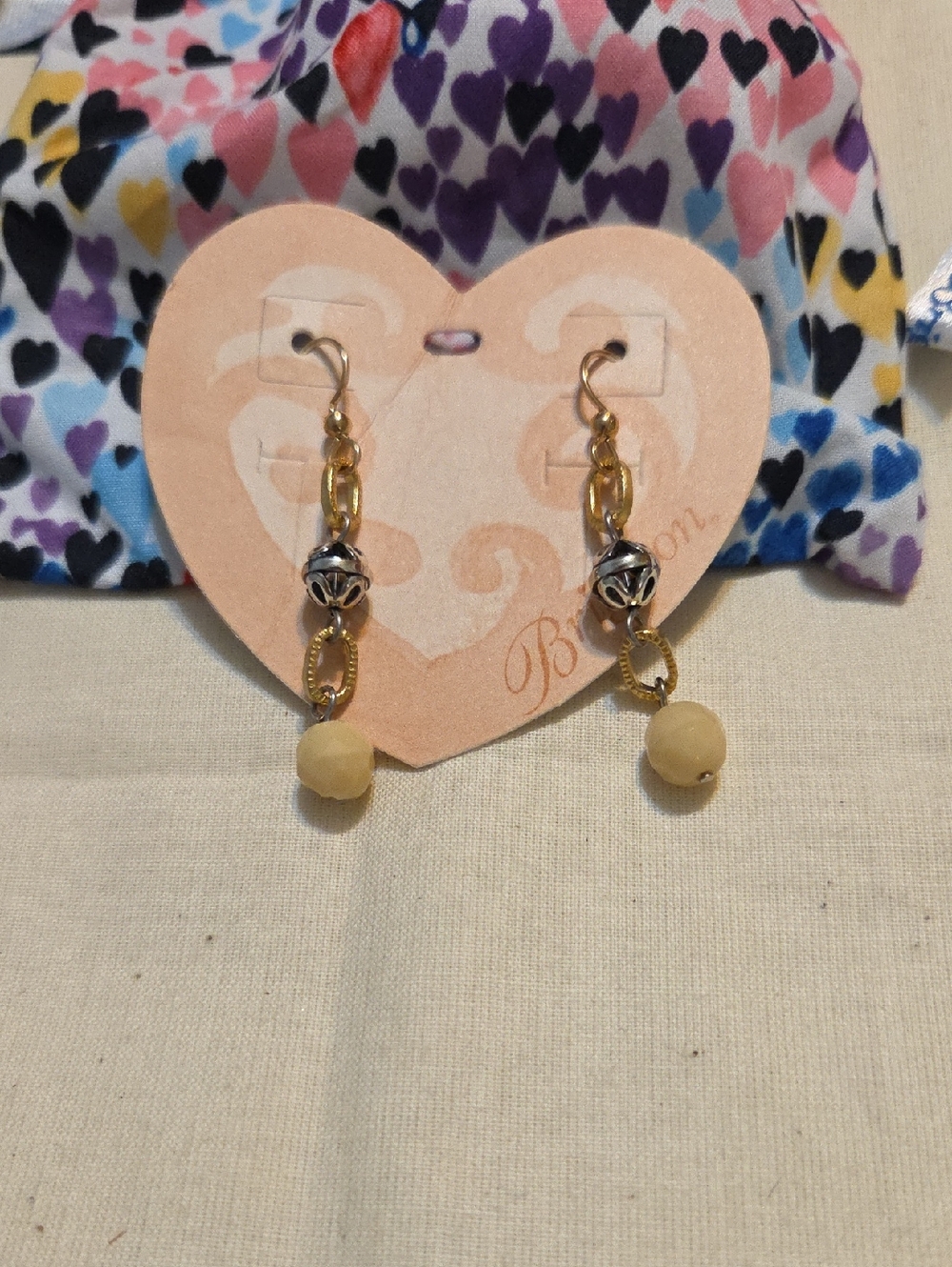 Brighton Gold-Tone Drop Earrings with Cream Beads